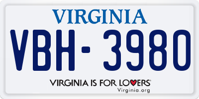 VA license plate VBH3980