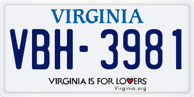 VA license plate VBH3981