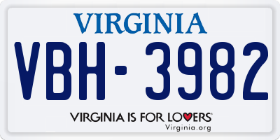 VA license plate VBH3982