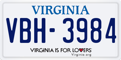 VA license plate VBH3984