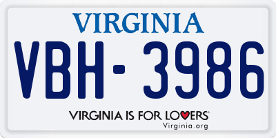 VA license plate VBH3986