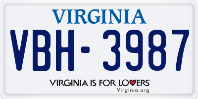 VA license plate VBH3987