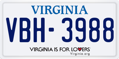 VA license plate VBH3988