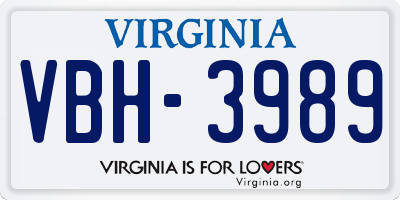 VA license plate VBH3989