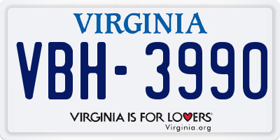 VA license plate VBH3990