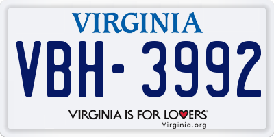 VA license plate VBH3992