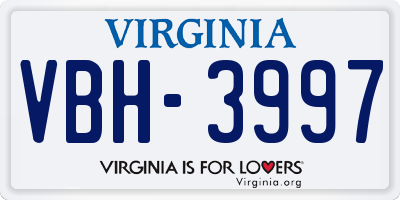 VA license plate VBH3997