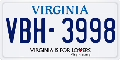 VA license plate VBH3998