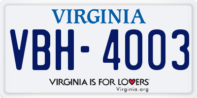 VA license plate VBH4003