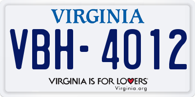 VA license plate VBH4012
