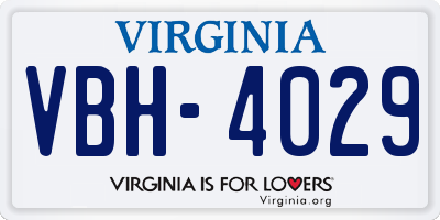 VA license plate VBH4029