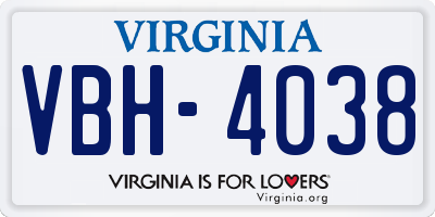VA license plate VBH4038
