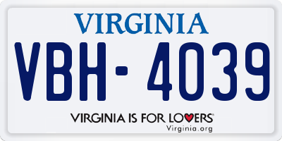 VA license plate VBH4039