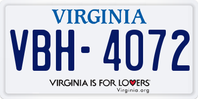 VA license plate VBH4072