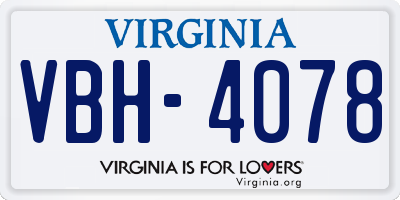 VA license plate VBH4078