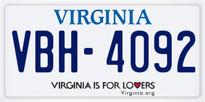 VA license plate VBH4092