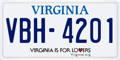 VA license plate VBH4201