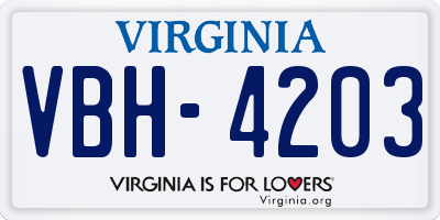 VA license plate VBH4203