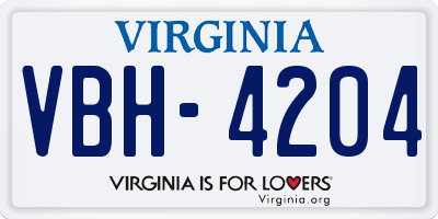 VA license plate VBH4204