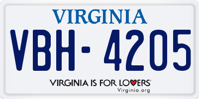 VA license plate VBH4205