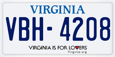 VA license plate VBH4208