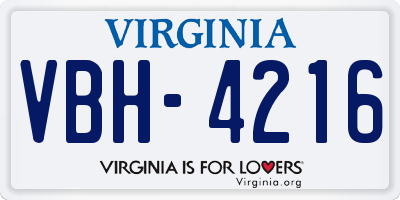 VA license plate VBH4216