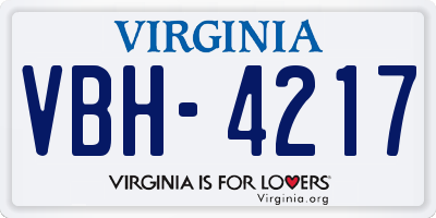 VA license plate VBH4217