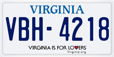 VA license plate VBH4218