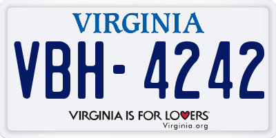 VA license plate VBH4242