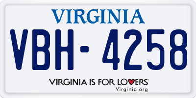VA license plate VBH4258
