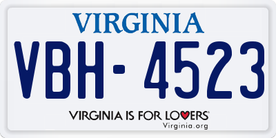 VA license plate VBH4523