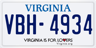 VA license plate VBH4934