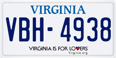 VA license plate VBH4938
