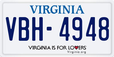 VA license plate VBH4948
