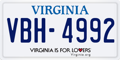 VA license plate VBH4992