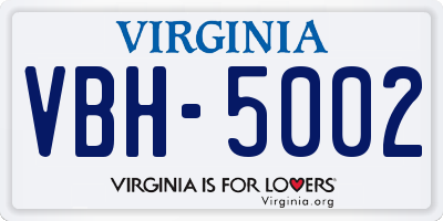 VA license plate VBH5002