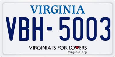 VA license plate VBH5003