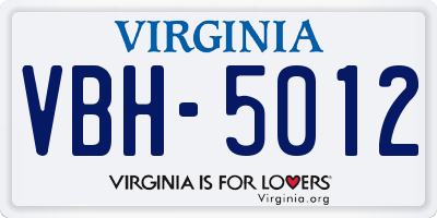 VA license plate VBH5012
