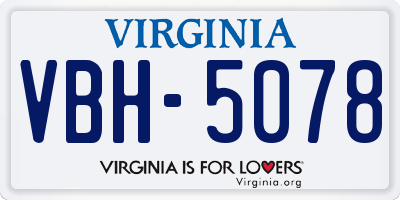 VA license plate VBH5078