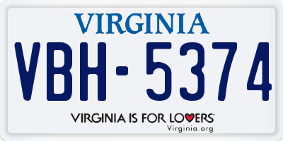 VA license plate VBH5374