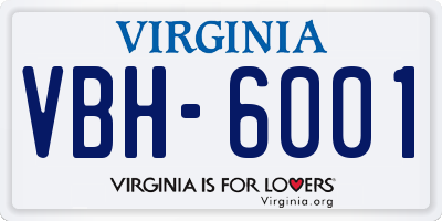 VA license plate VBH6001