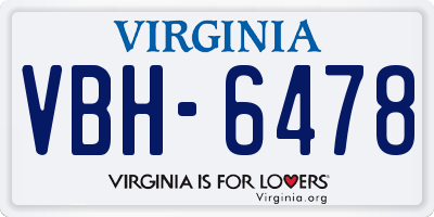 VA license plate VBH6478