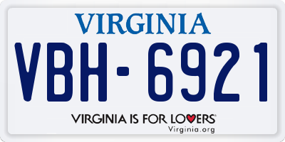 VA license plate VBH6921