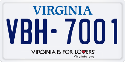 VA license plate VBH7001