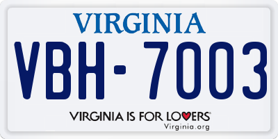 VA license plate VBH7003