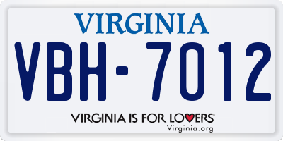 VA license plate VBH7012