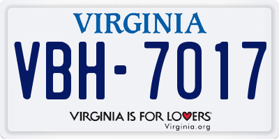 VA license plate VBH7017