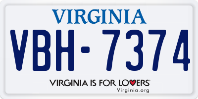 VA license plate VBH7374