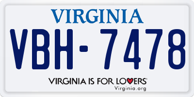 VA license plate VBH7478