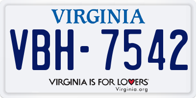 VA license plate VBH7542